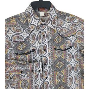 Vtg Conway Twitty Country Shirt Men L Floral Mandela Gray Colorful Pearl Snap LS